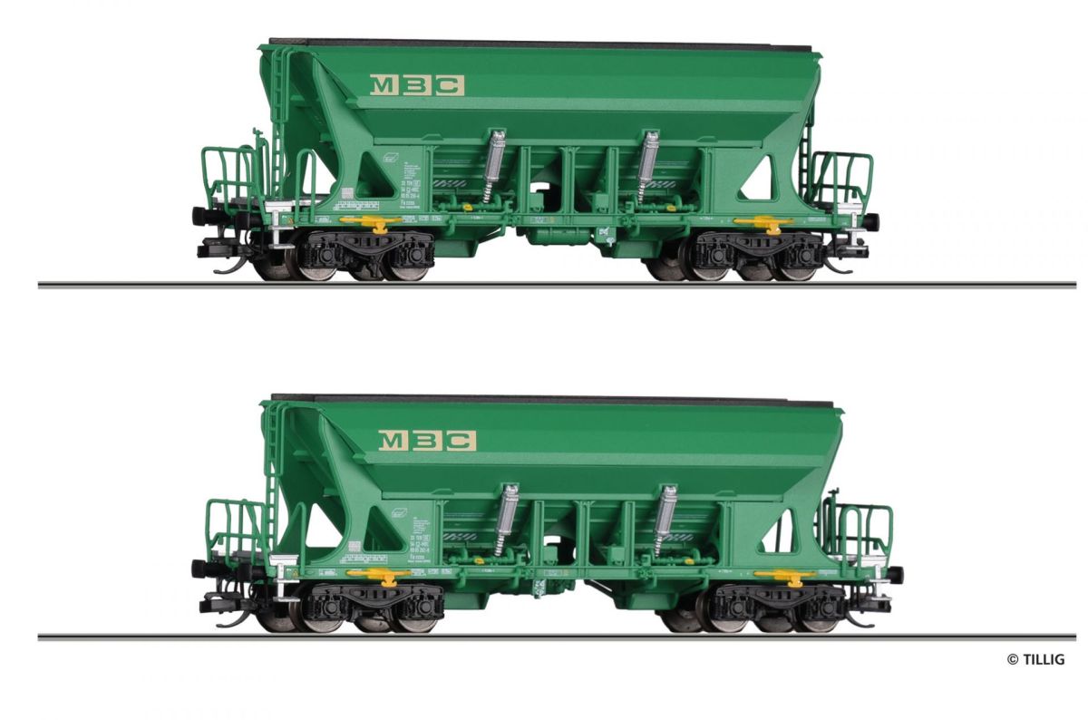 Tillig TT 01055 - Güterwagenset der MBC, bestehend aus zwei Selbstentladewagen Faccns, Ep. VI | Modellbahn | Modelleisenbahn