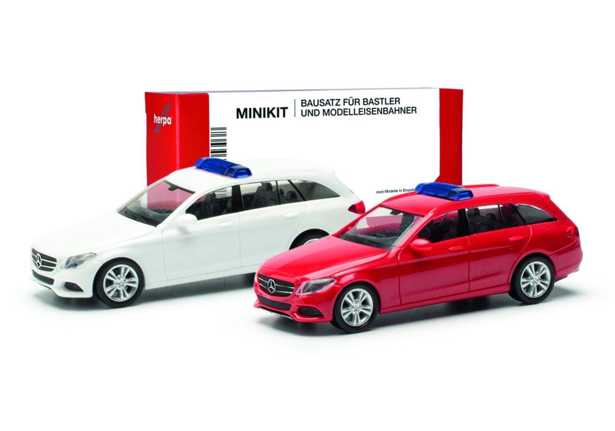Herpa H0 (1:87) 013284-003 - MiniKit Mercedes-Benz C-Klasse Kombi mit Warnbalken (2 Stück) | Modellbahn | Modelleisenbahn