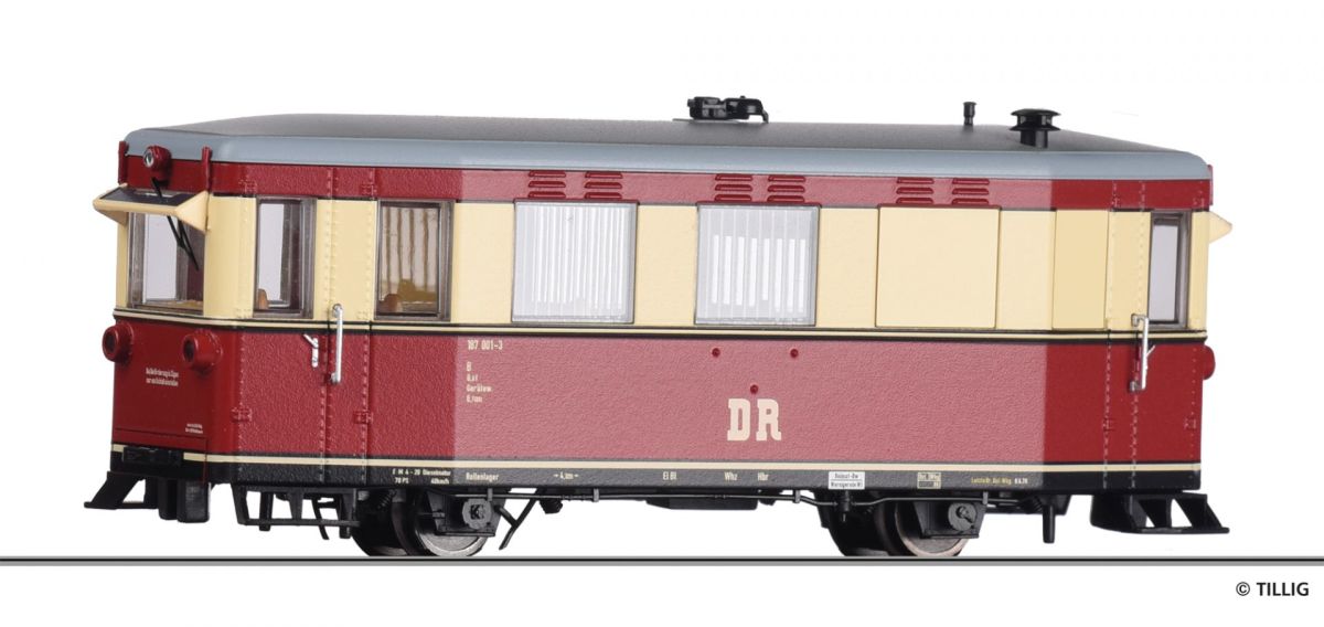 Tillig H0e 02955 - Triebwagen 187 001-3, Hilfsgerätewagen, der DR, Ep. IV | Modellbahn | Modelleisenbahn