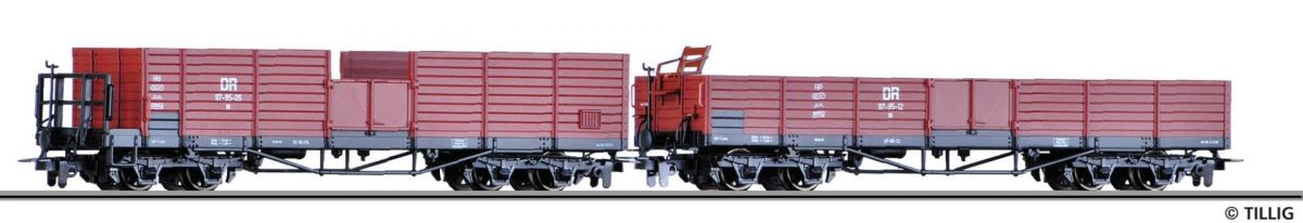 Tillig H0e 05921 - Güterwagenset der DR, bestehend aus zwei offenen Güterwagen OO, Ep. IV | Modellbahn | Modelleisenbahn