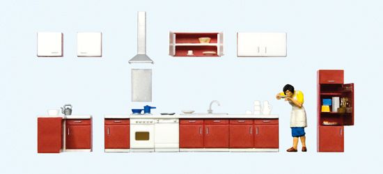 Preiser H0 (1:87) 10646 - Mutter beim Kochen. Kücheneinrichtung | Modellbahn | Modelleisenbahn