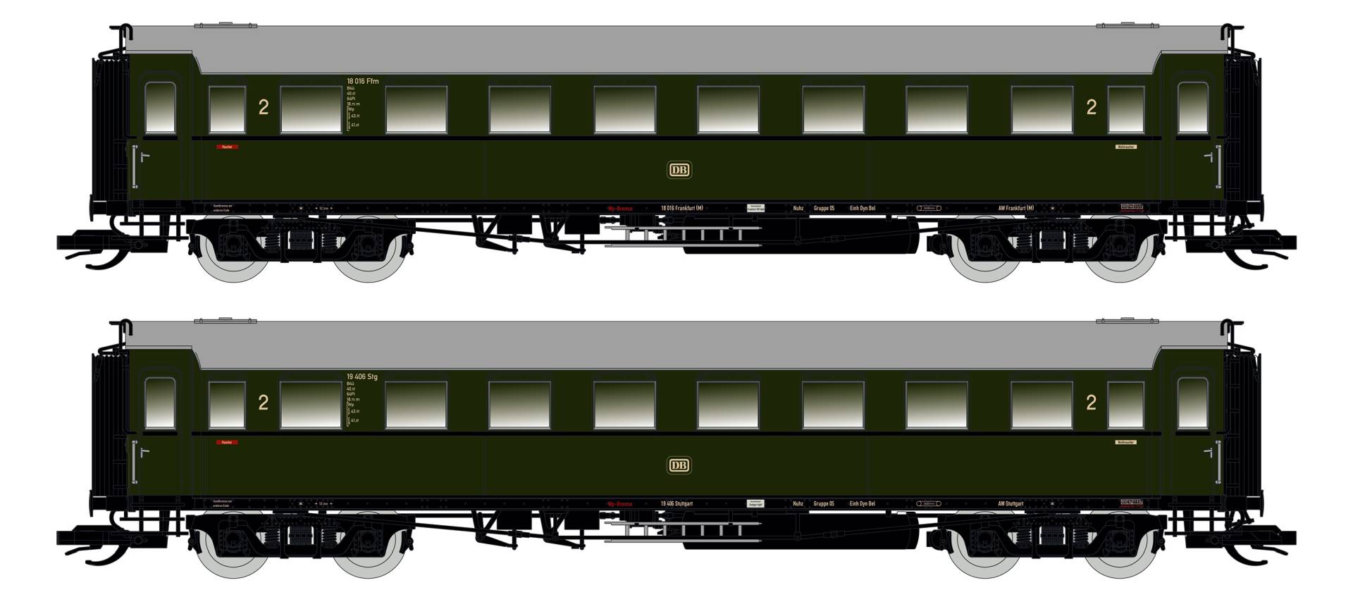 Saxonia TT 120187 - 2er Set Personenwagen C4Ü Sa 07 m. Beleuchtung, DB Ep.III Inkl. Digital schaltbarer Innenbeleuchtung | Modellbahn |