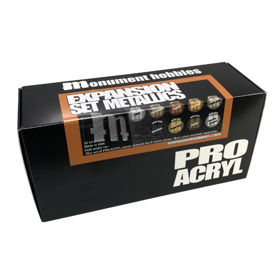 Monument Hobbies MPA-SET-MET - Pro Acryl Metallic Set (9x22ml) | Tabletop
