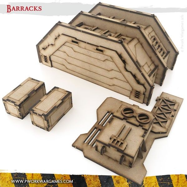 PWork Wargames PWTS00601MDF - MDF Terrain Barracks | Tabletop