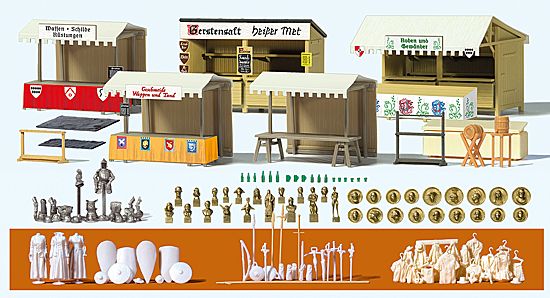 Preiser H0 (1:87) 17216 - Verkaufsstände u.Zube.Mittela | Modellbahn | Modelleisenbahn