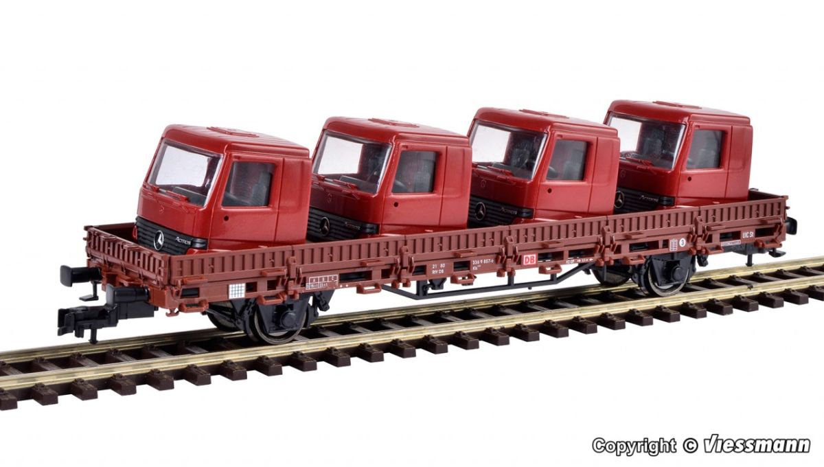 Kibri H0 (1:87) 26253 - H0 Niederbordwagen mit Führerhäusern beladen | Modellbahn | Modelleisenbahn