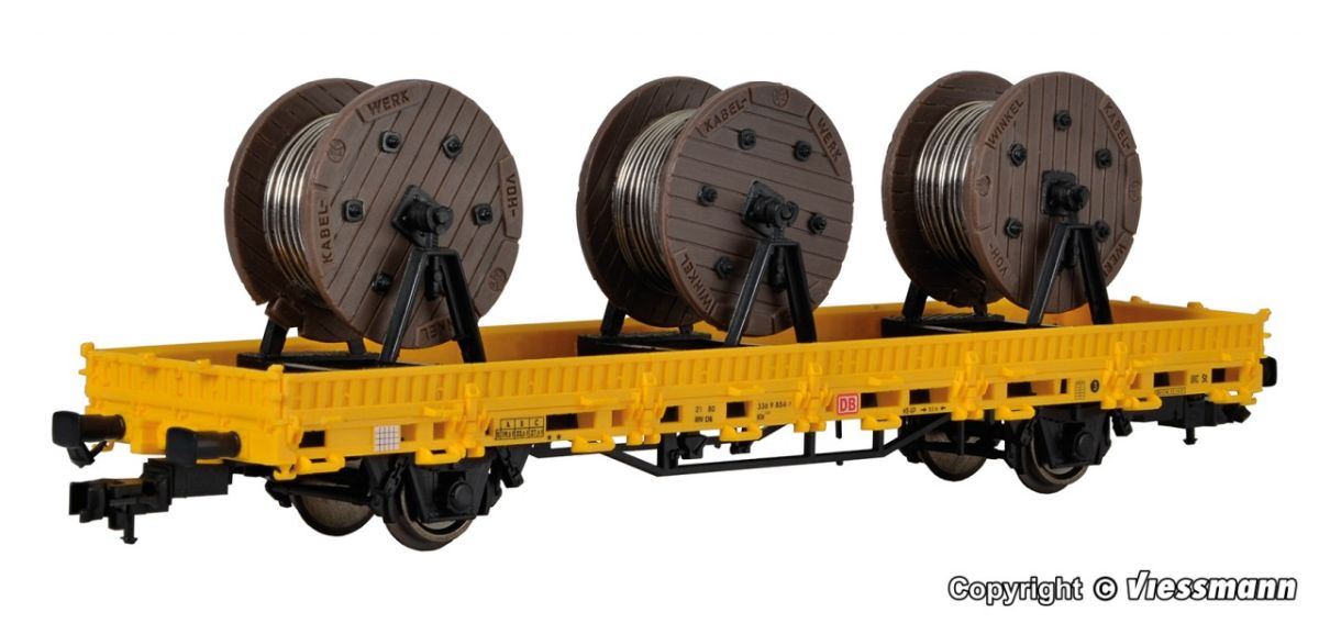 Kibri H0 (1:87) 26269 - Spur H0 Niederbordwagen mit 3 Kabelrollen Gleisbau, Fertigmodell | Modellbahn | Modelleisenbahn