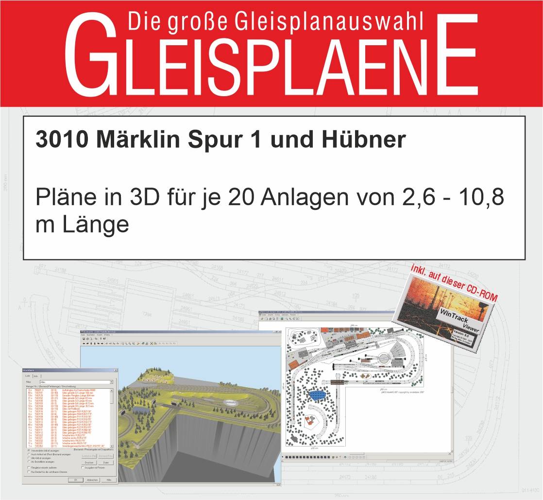 Modellplan 3010 - 20Stk. Märklin Spur 1 + Hübner Spur 1 Anlagenvorschläge in 3D von 2,6 - 10,8 mt. längste Länge | Modellbahn | Modelleisenbahn