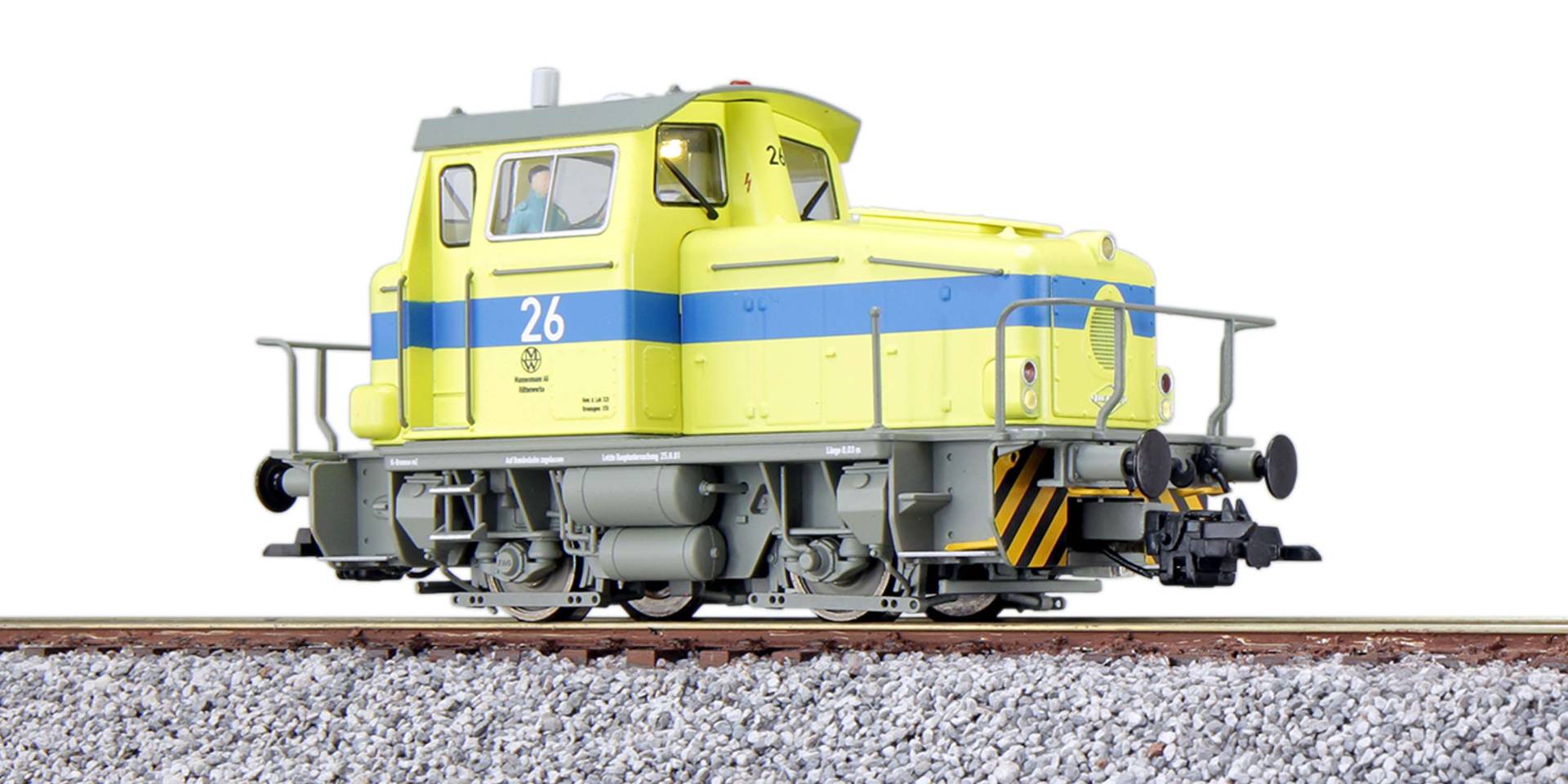 ESU H0 (1:87) 31439 - Diesellok, H0, KG230, 26 Mannesmann, gelb, Ep IV, Vorbildzustand um 1982, LokSound, Raucherzeuger, Rangierkupplung, DC/AC |
