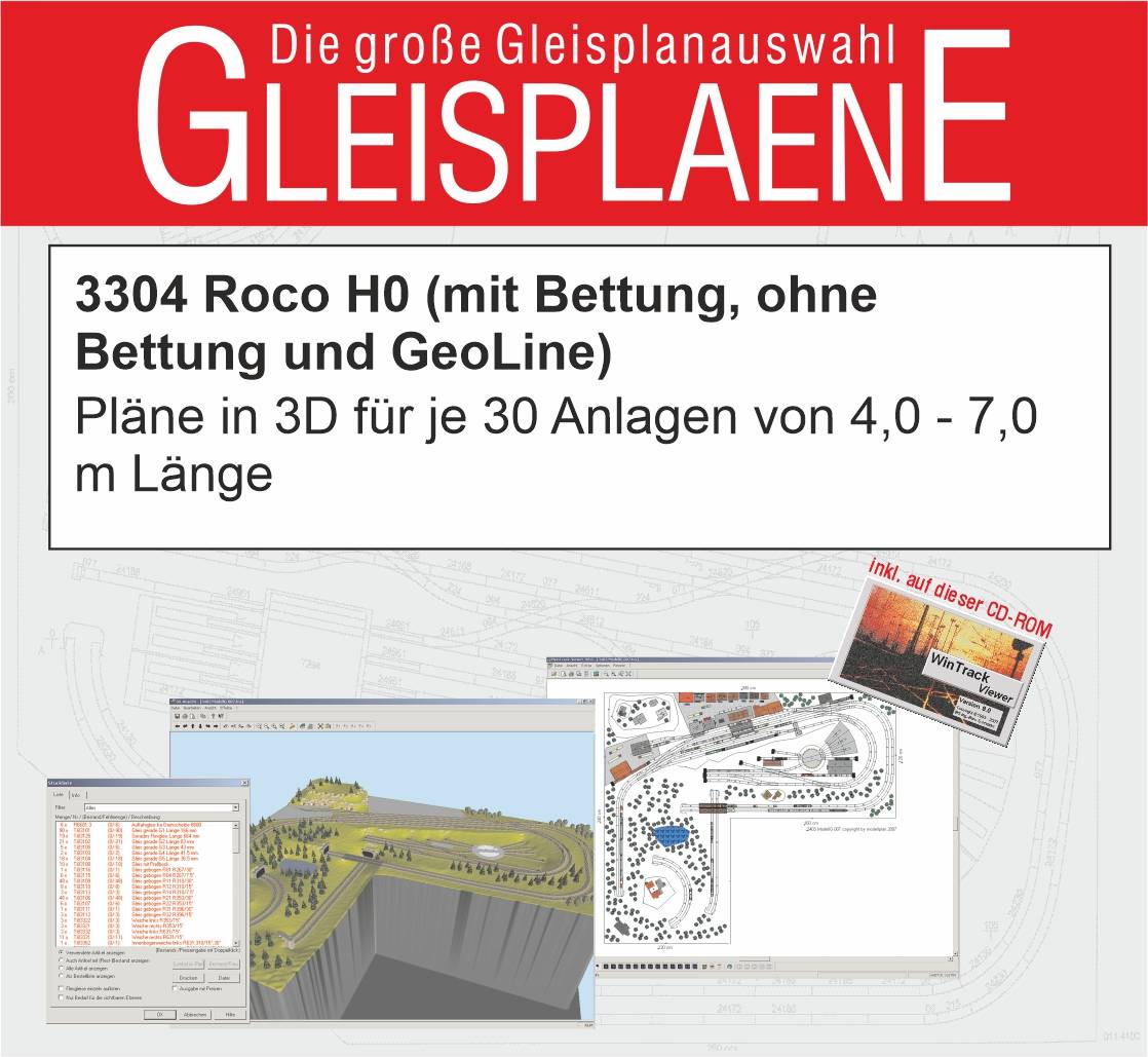 Modellplan 3304 - 25 Stk. Roco H0 Anlagenvorschläge in 3D jeweils in Geoline, Rocoline mit und ohne Bettung 4,0 - 7,0 mt. längste Länge | Modellbahn |
