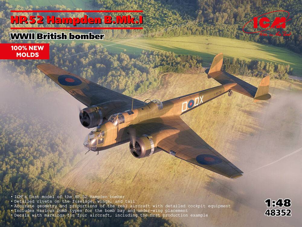 ICM 48352 - HP.52 Hampden B.Mk.I WWII British bomber (100% new molds) Modellbau