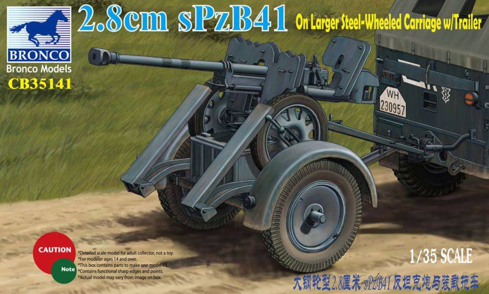 Bronco Models CB35141 - 1:35 2.8cm sPzb41 On Larger Steel-Wheeled carriage w/Traile | Modellbau