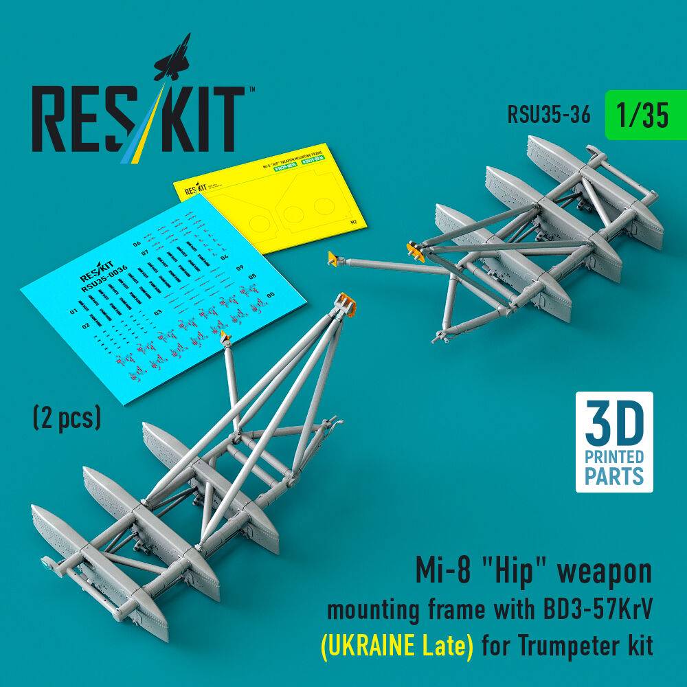 ResKit Models RSU35-0036 - Mi-8 Hip weapon mounting frame with BD3-57KrV (UKRAINE Late) for Trumpeter kit (2 pcs) (3D Printed) | Modellbau