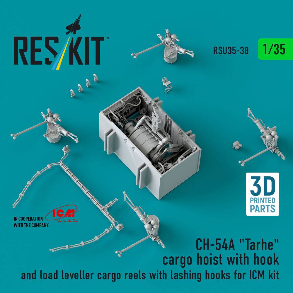 ResKit Models RSU35-0038 - CH-54A Tarhe cargo hoist with hook and load leveller cargo reels with lashing hooks for ICM kit (3D Printed) | Modellbau