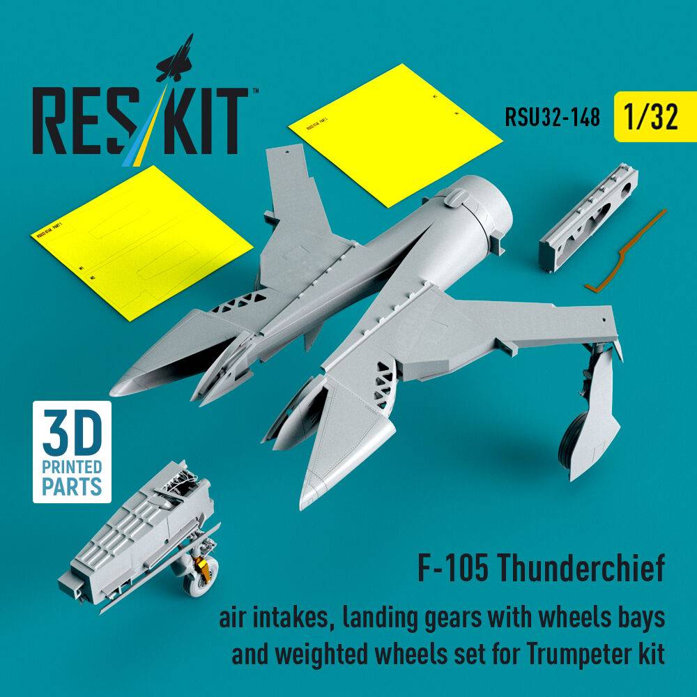 ResKit Models RSU32-0148 - F-105 Thunderchief air intakes, landing gears with wheels bays and weighted wheels set for Trumpeter kit (3D Printed) |