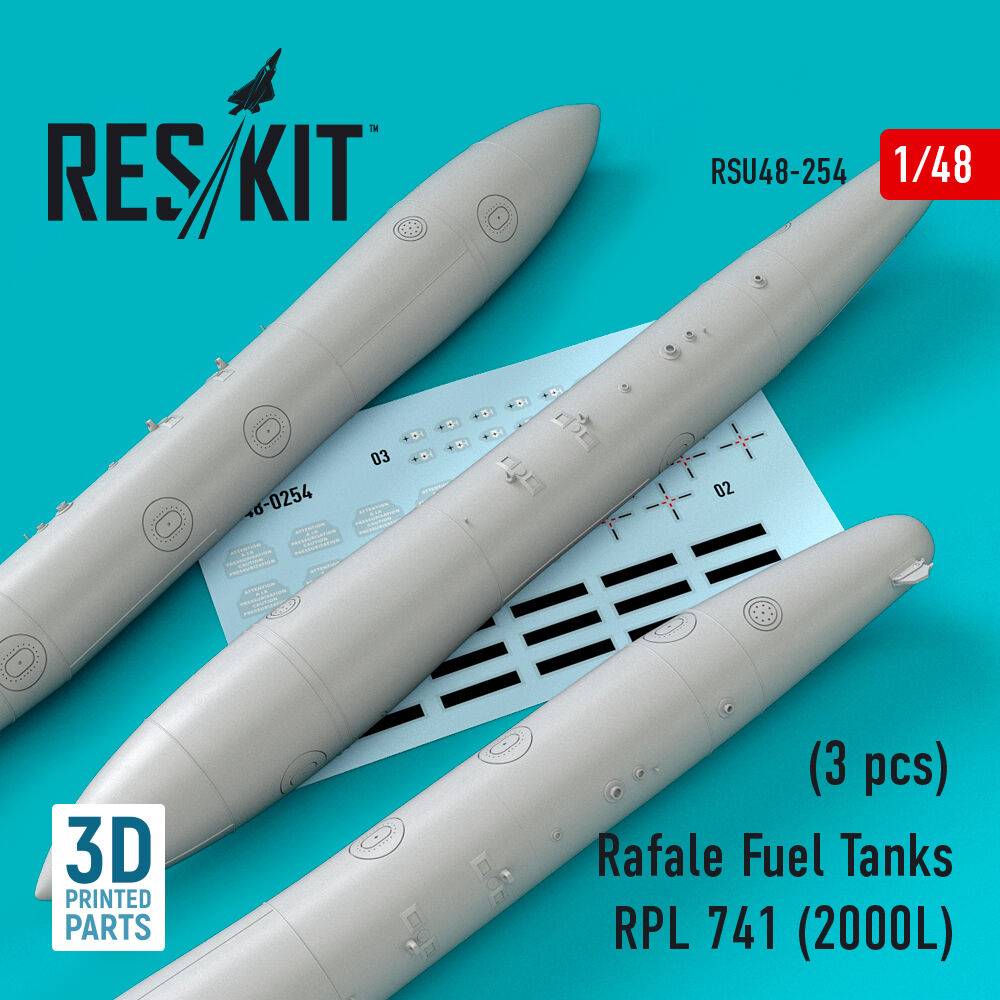 ResKit Models RSU48-0254 - Rafale Fuel Tanks RPL 741 (2000L) (3 pcs) (3D Printed) | Modellbau