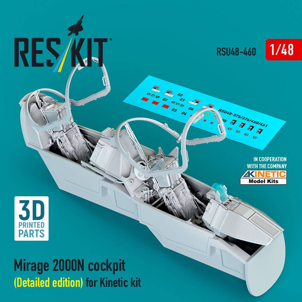 ResKit Models RSU48-0460 - Mirage 2000N cockpit (Detailed edition) for Kinetic kit (3D Printed) | Modellbau