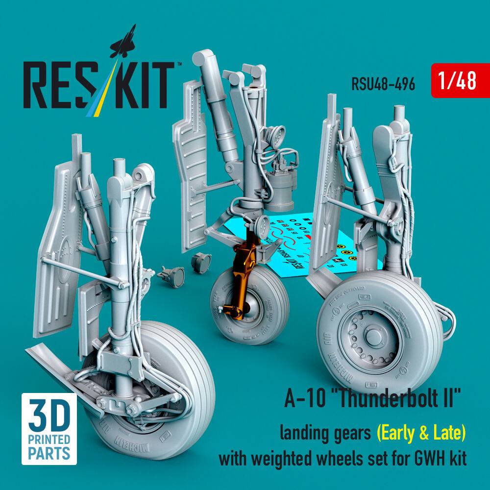 ResKit Models RSU48-0496 - A-10 Thunderbolt II landing gears (Early & Late) with weighted wheels set for GWH kit (Metal+3D Printed) | Modellbau