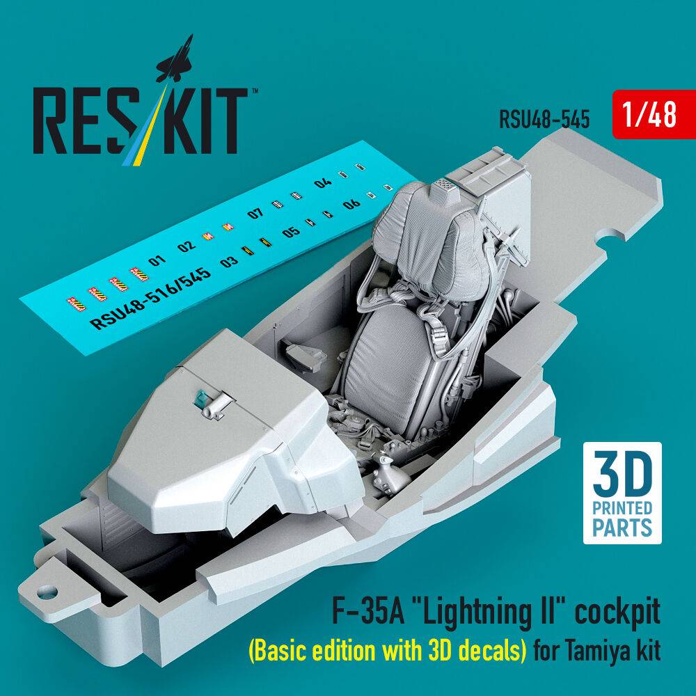 ResKit Models RSU48-0545 - F-35A Lightning II cockpit (Basic edition with 3D decals) for Tamiya kit (3D Printed) | Modellbau