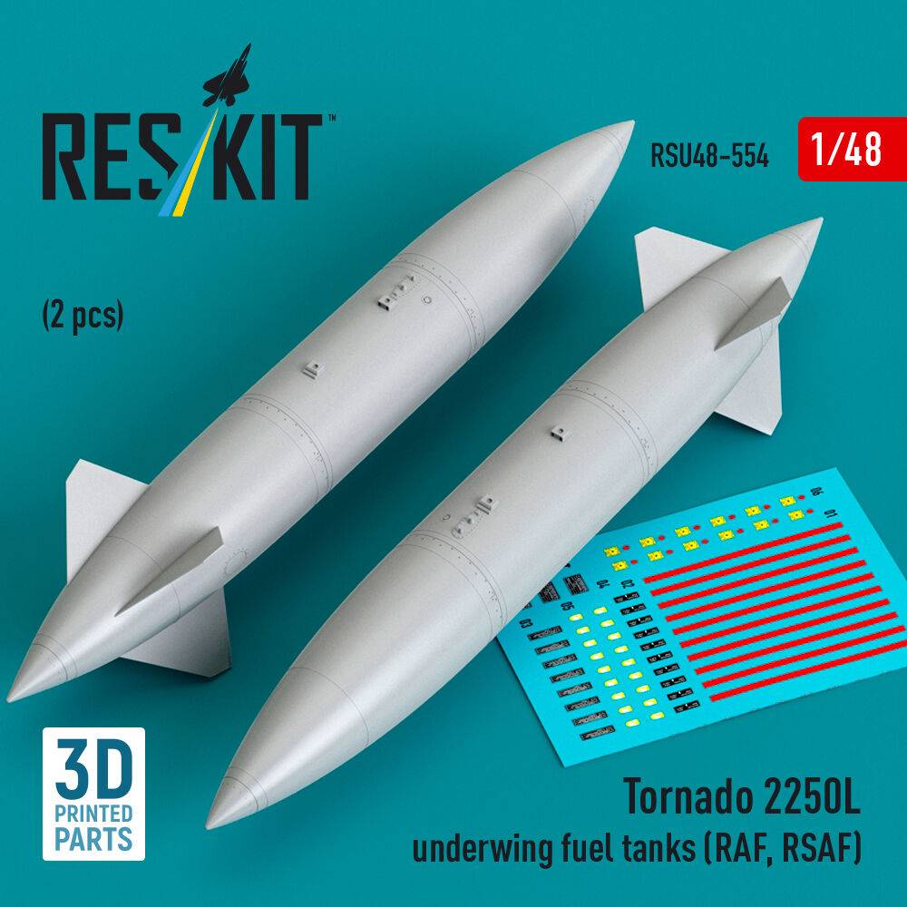 ResKit Models RSU48-0554 - Tornado 2250L underwing fuel tanks (RAF, RSAF) (2 pcs) (3D Printed) | Modellbau