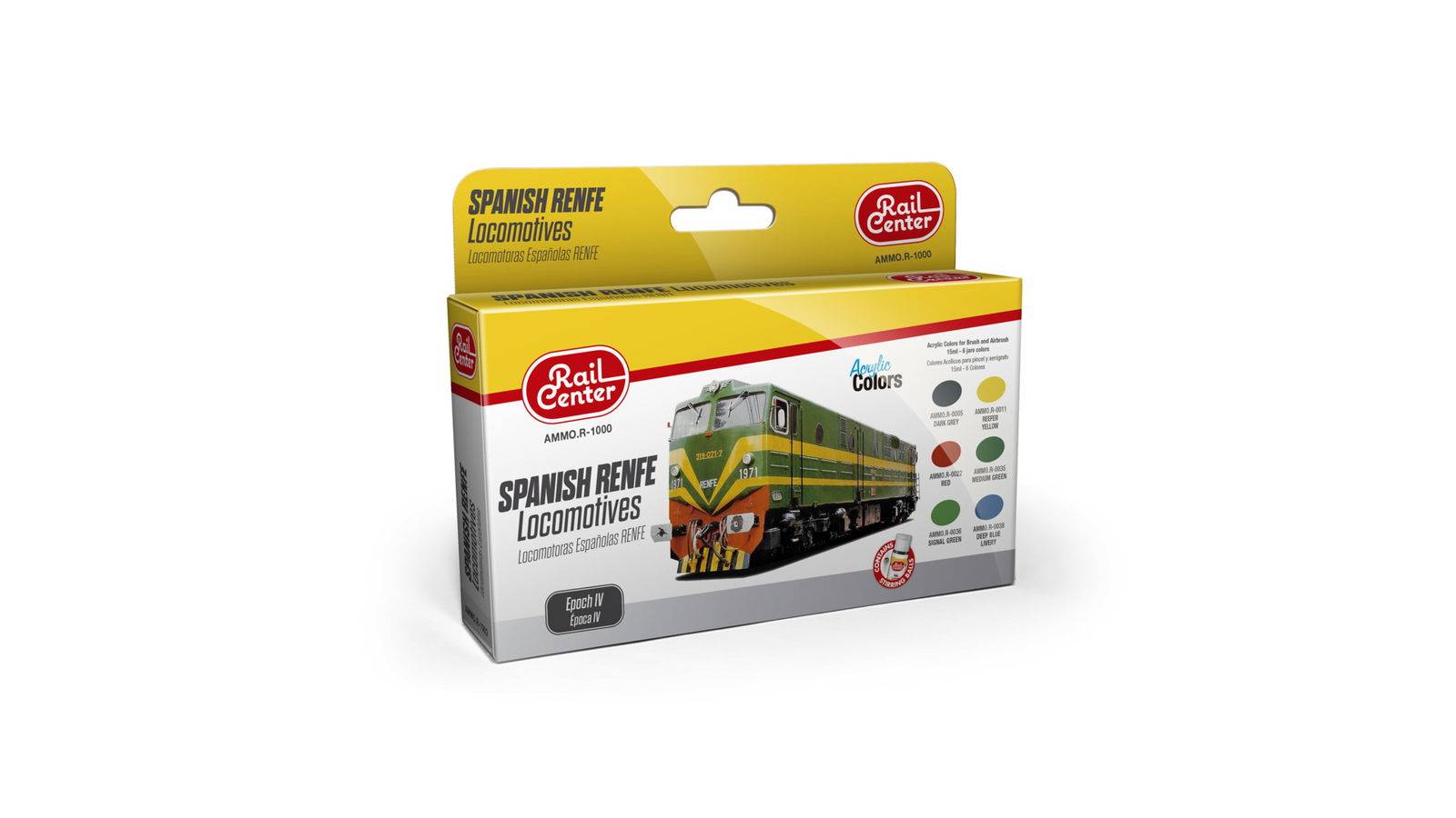 Ammo Rail Center AMMO.R-1000 - Spanische RENFE-Lokomotiven, Epoche IV, Farb-Set 6 Acrylfarben à 15 ml | Modellbahn | Modelleisenbahn
