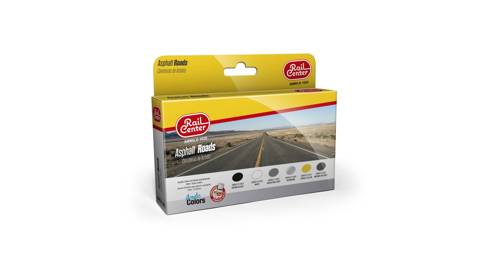 Ammo Rail Center AMMO.R-1025 - Asphaltierte Straßen, Farb-Set 6 Acrylfarben à 15 ml | Modellbahn | Modelleisenbahn