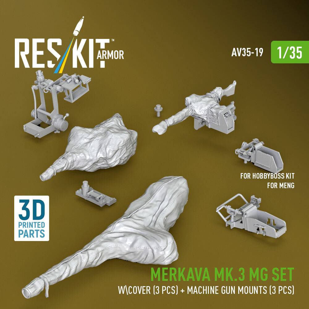 ResKit Models AV35-0019 - Merkava Mk.3 MG set w\cover (3 pcs) + machine gun mounts (3 pcs) for Meng/HobbyBoss kit (3D Printed) | Modellbau