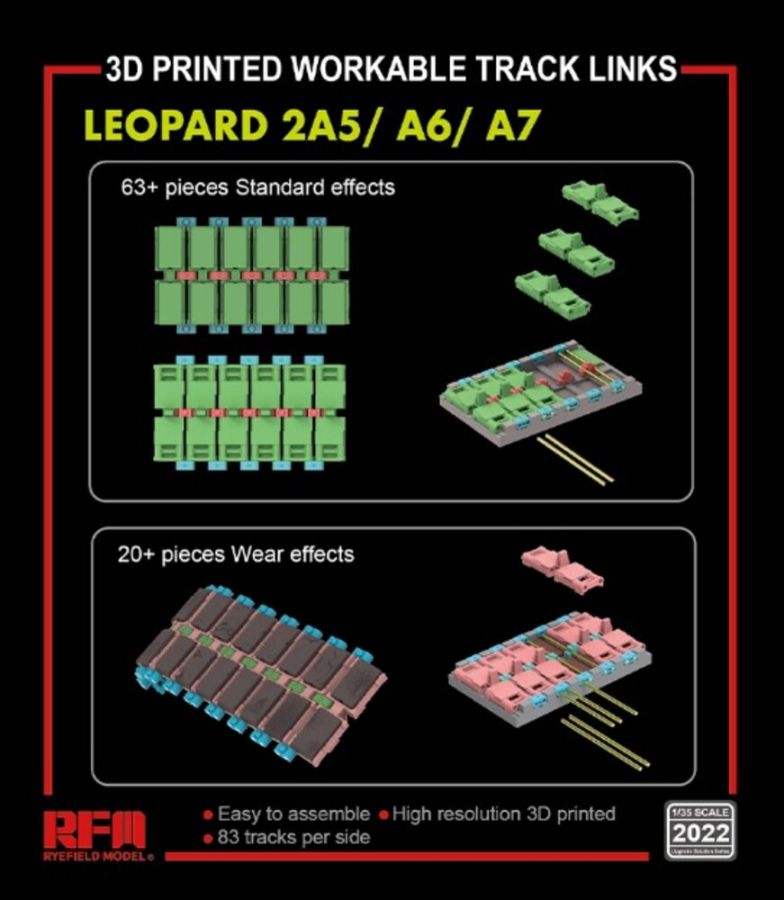 Rye Field Model 2022 - Workable track links for LEOPARD 2A5/A6/A7 (3D printed ) | Modellbau