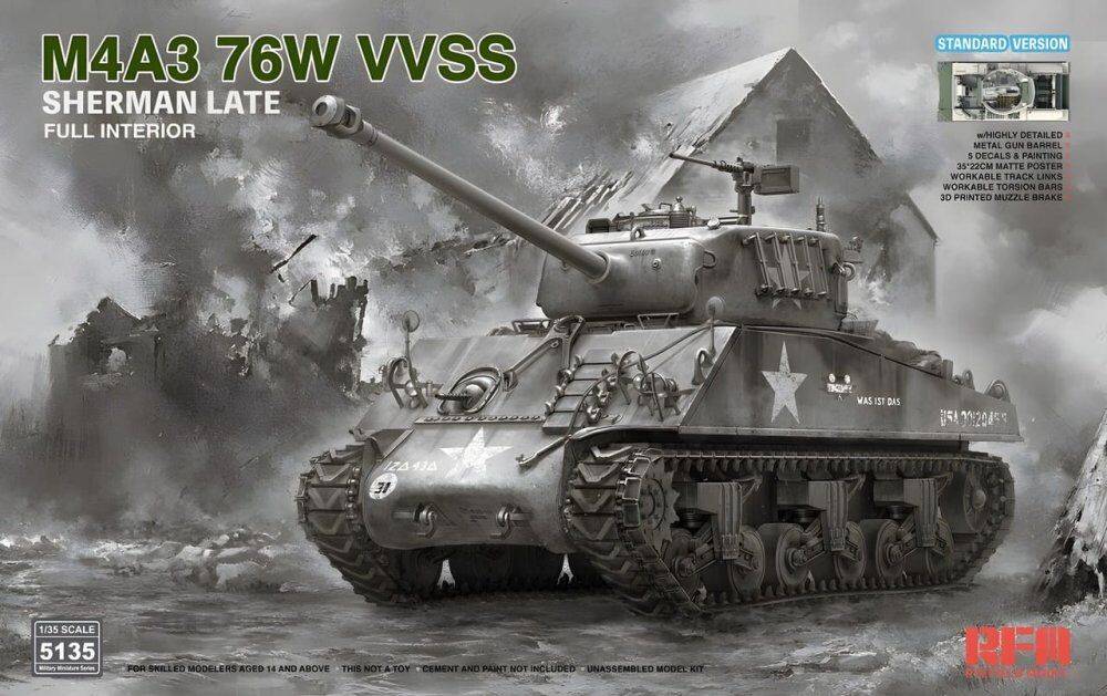 Rye Field Model RFM5135 - M4A3 76W VVSS Sherman Late Standard Version Full Interior | Modellbau