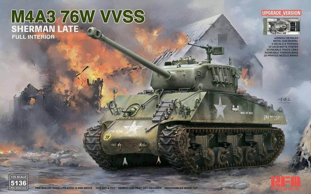 Rye Field Model RFM5136 - M4A3 76W VVSS Sherman Late Upgrade Version Full Interior | Modellbau