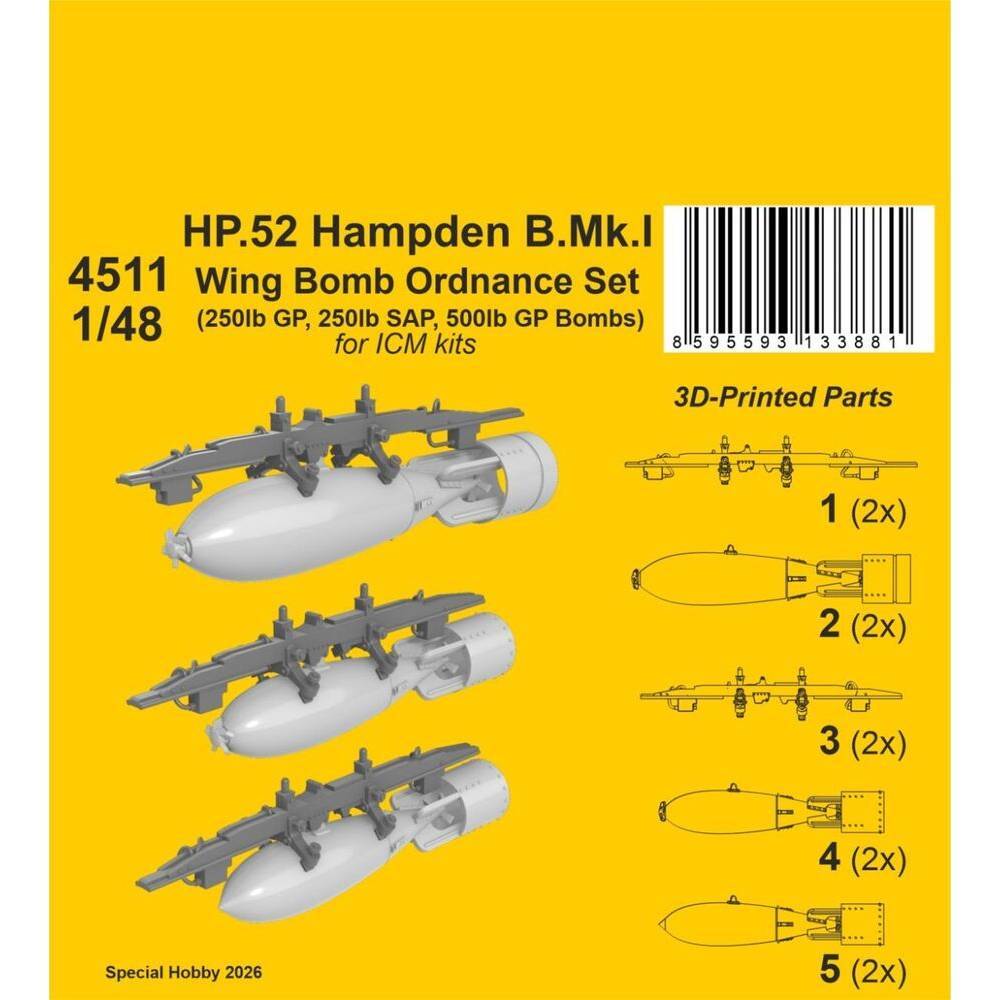 CMK 129-4511 - HP.52 Hampden B.Mk.I - Wing Bomb Ordnance Set for ICM Modellbau