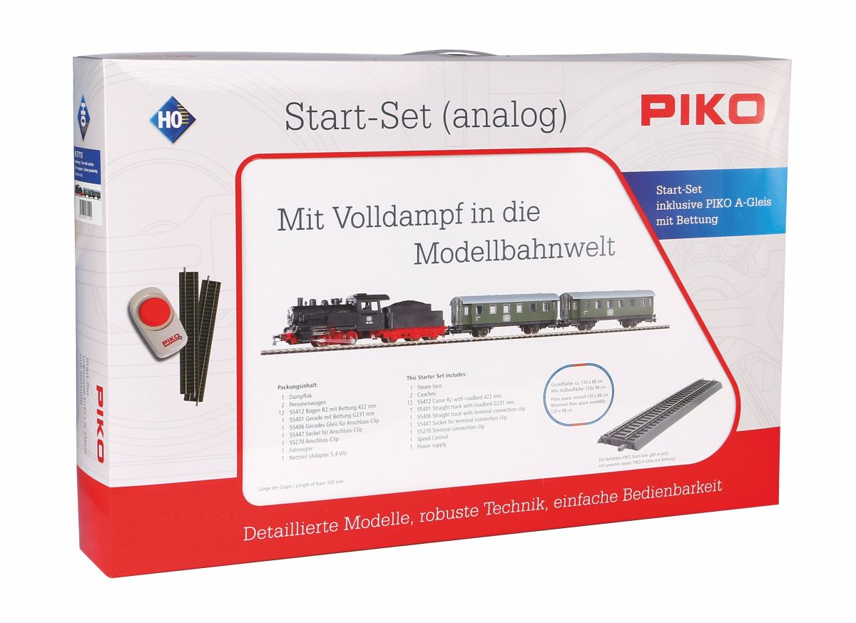 Piko H0 (1:87) 57112 - Start-Set mit Bettung Personenzug Dampflok mit Tender | Modellbahn | Modelleisenbahn