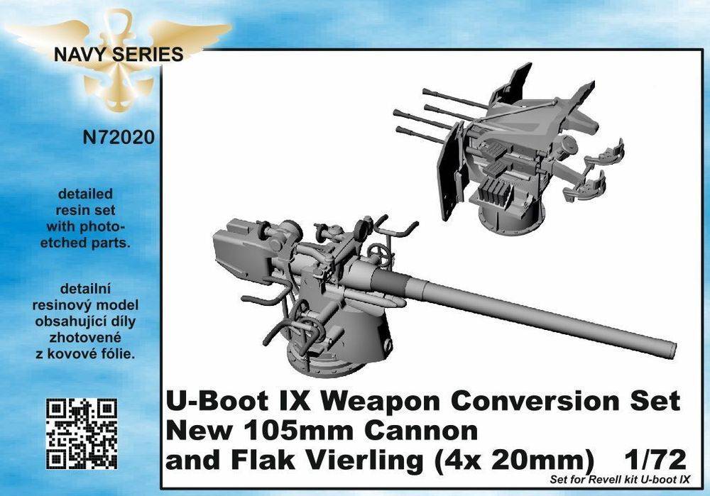 CMK 129-N72020 - U-Boot IX Weapon Conversion set-new105mm cannon a.Flak Vierling f.Revell kit in 1:72 | Modellbau