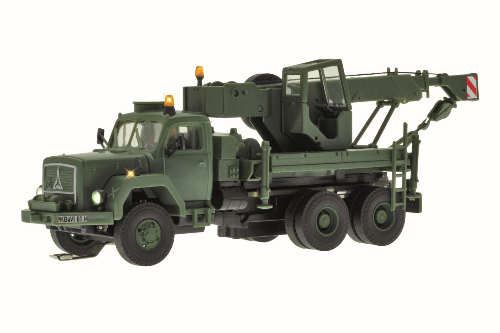 Viessmann H0 (1:87) 8061 - H0 MAGIRUS DEUTZ 3-achs Bergekran mit Rundumleuchte, Militär, Basis, Funktionsmodell | Modellbahn | Modelleisenbahn