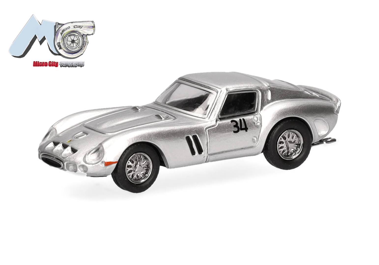 Herpa H0 (1:87) 87MC000060 - MicroCity: Ferrari 250 GTO 34, silber | Modellbahn | Modelleisenbahn