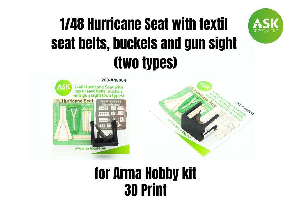 Art Scale Kit 200-A48004 - Hurricane Seat with textil seat belts, buckels and gun sight (two types) | Modellbau