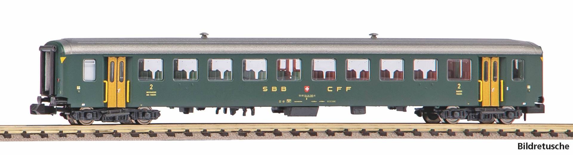 Piko N 94384 - N-Personenwg. EW I, 2. Kl, 50 85 20-34 565-6 grün mit alter Schrift, SBB, Ep. IV | Modellbahn | Modelleisenbahn