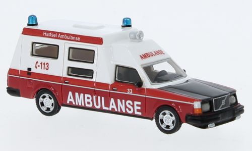 BOS H0 (1:87) BOS87717 - Volvo 265 Ambulance Norway, weiss/rot, 1985 | Modellbahn | Modelleisenbahn