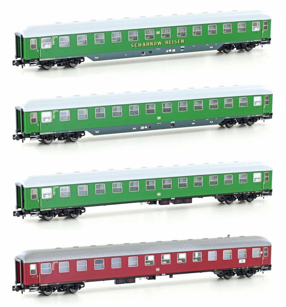 Hobbytrain N H22203 - 4er Set Personenwagen DB/SCHARNOW, Ep.IIIb, Set 2 | Modellbahn | Modelleisenbahn