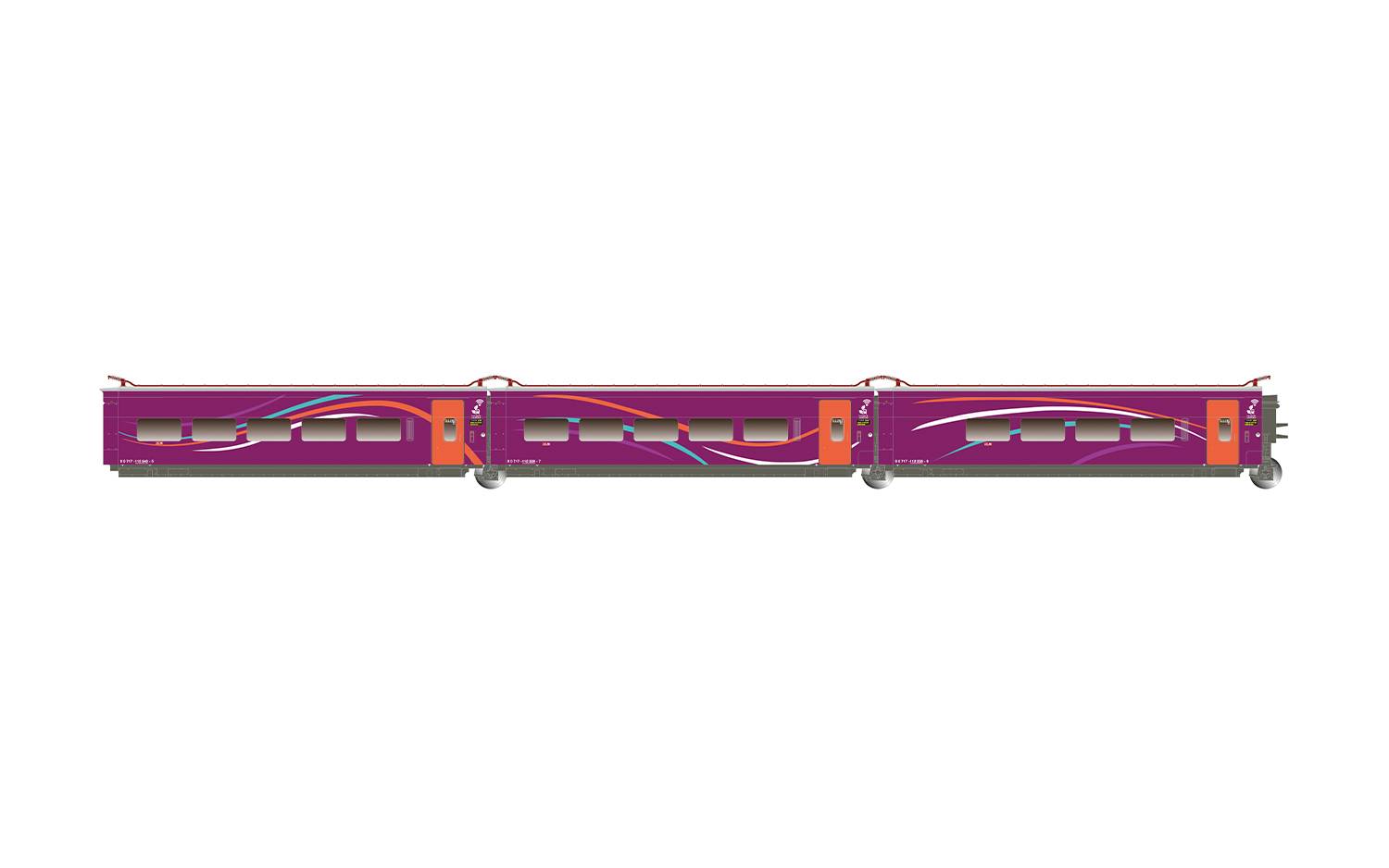 Electrotren H0 (1:87) HE3003 - RENFE, 3-tlg. Ergänzungsset des Hochgeschwindigkeitszugs „AVLO“, Nr. 3/3, violette Farbgebung, Ep. VI | Modellbahn |