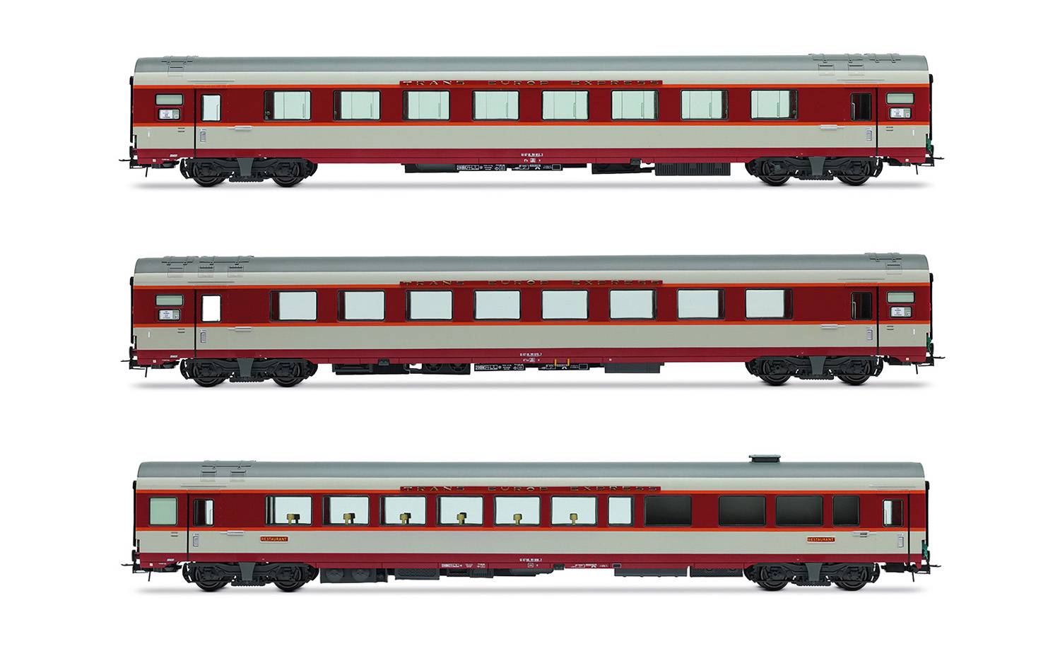 Jouef H0 (1:87) HJ4191 - SNCF, dreiteiliges Set Gran Confort-Wagen TEE „Le Kléber“ (1 x A8u, 1 x A8tu + 1 x Vru) in grau | Modellbahn |
