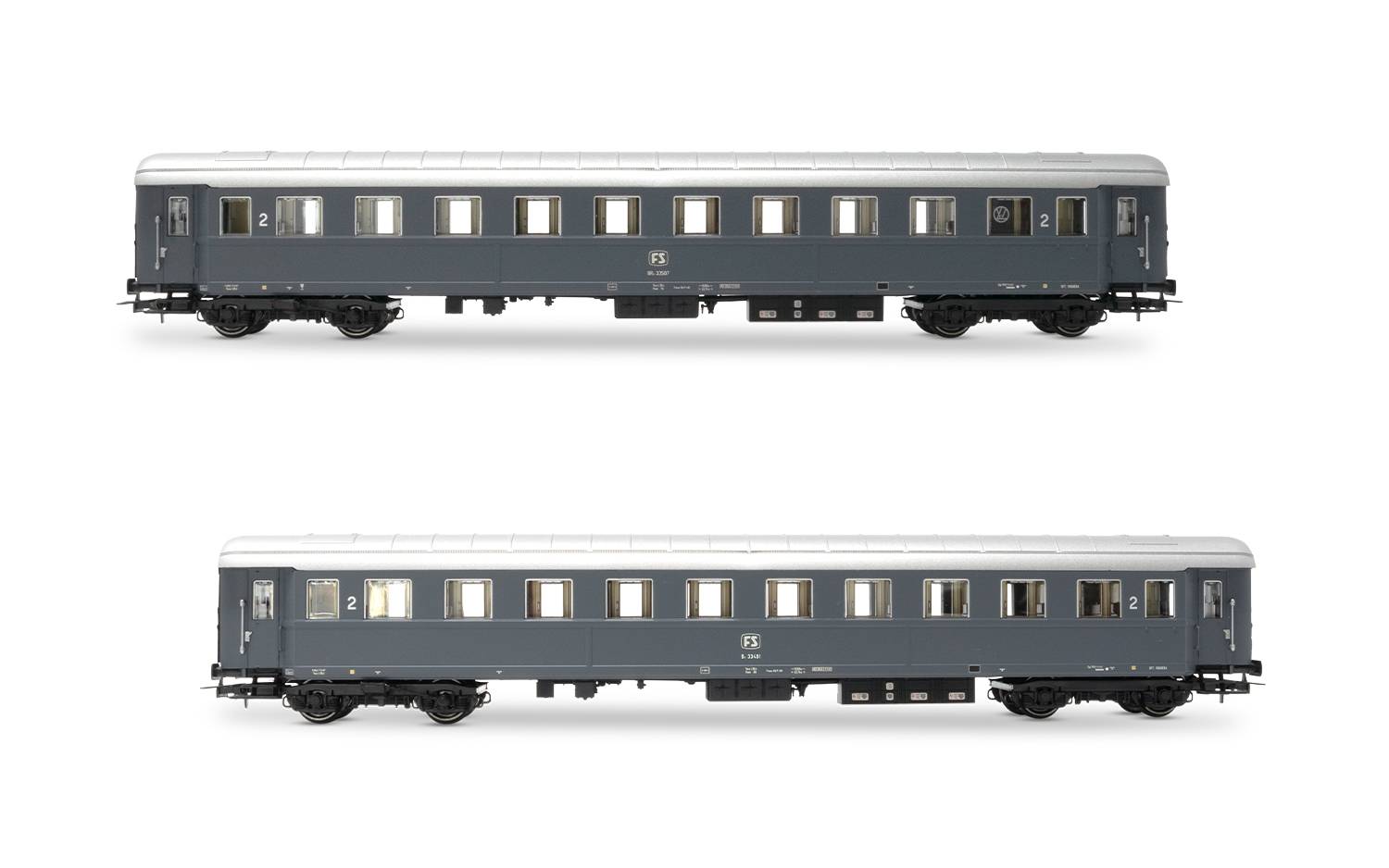 Rivarossi H0 (1:87) HR4368 - 2-teiliges Set Reisezugwagen Bz 33010 Typ 1946 der FS, Epoche III-IV | Modellbahn | Modelleisenbahn