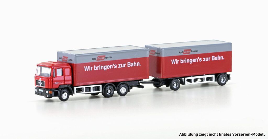 Minis N LC4608 - MAN F90, 3-achs Koffer-Hängerzug Rail Cargo Austria (ÖBB) | Modellbahn | Modelleisenbahn