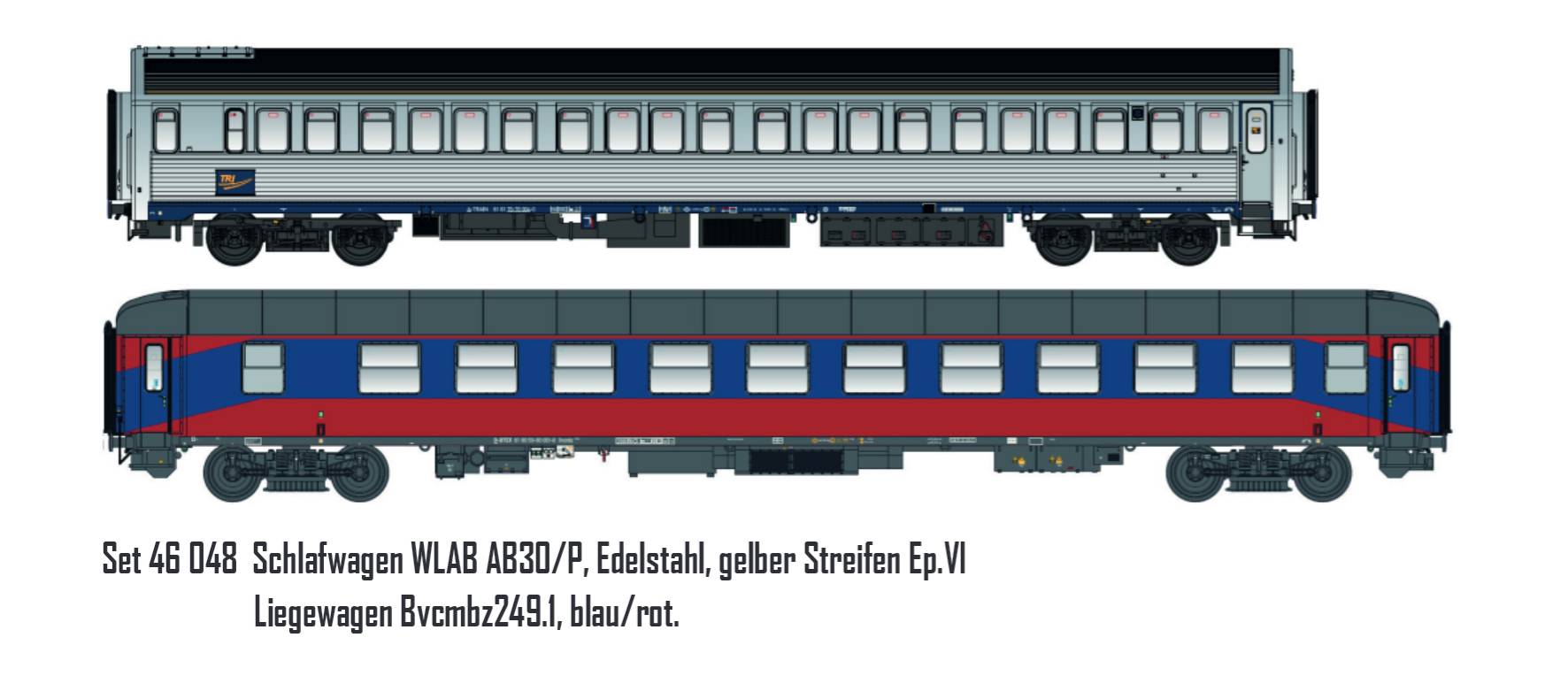 L.S. Models H0 (1:87) LS46048 - 2tlg. Set WLAB AB30/P Inox -ge. Streifen TRI/Bvcmbz blau/rot - Lemke | Modellbahn | Modelleisenbahn