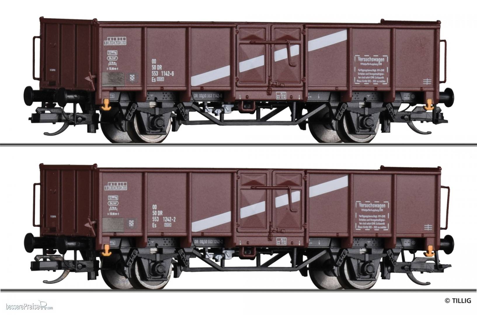 Tillig 01059, - Spur TT / Maßstab 1:120 -, DR offenes Güterwagen-Set ,  Ep. 4 | Condition: Neu