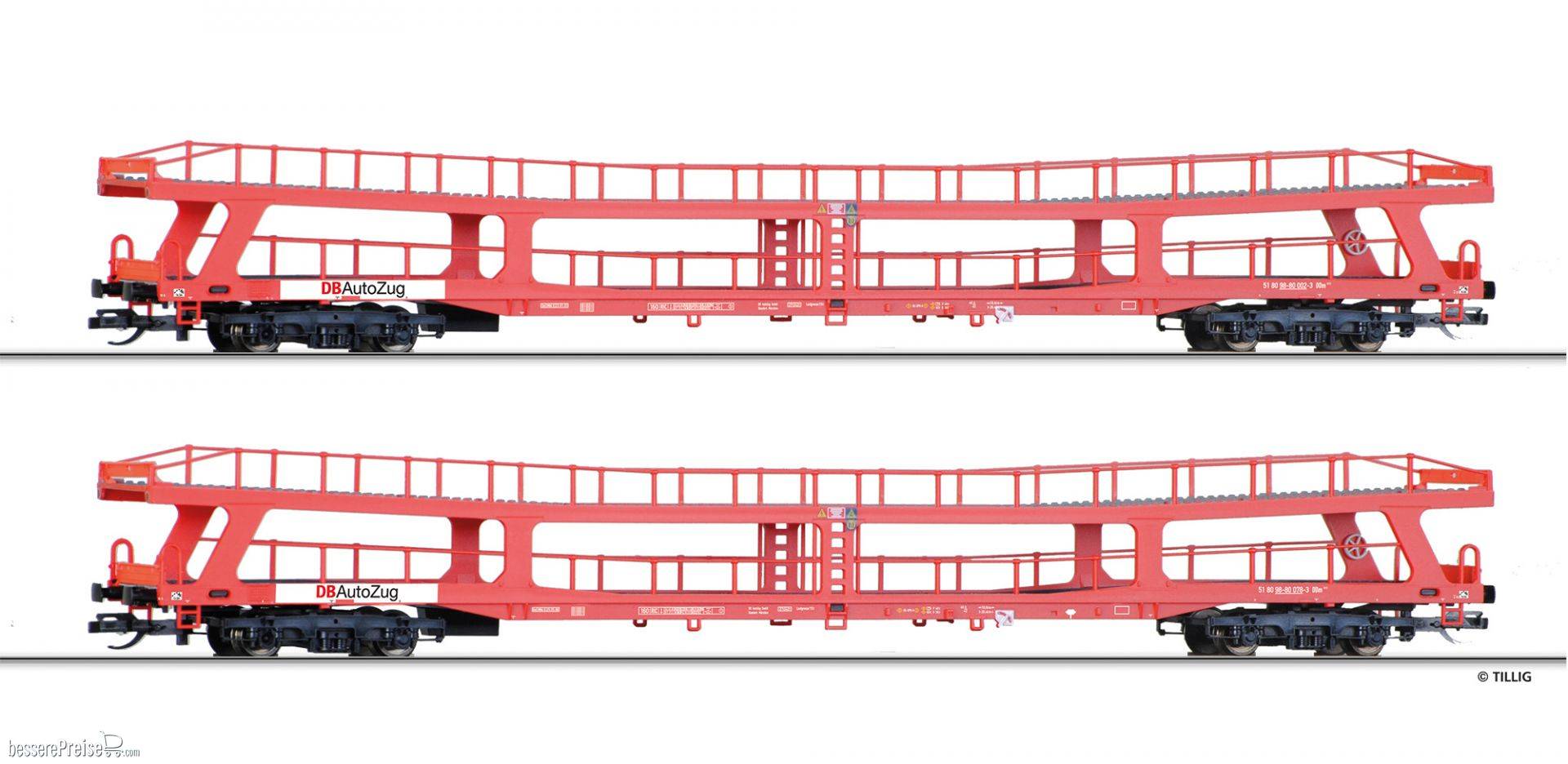 Güterwagenset der DB AG, bestehend aus zwei Autotransportwagen DDm 915, Ep. V