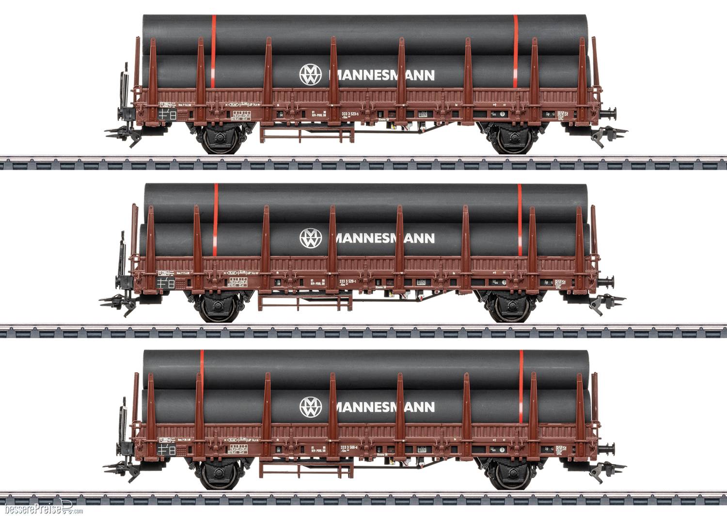 Rungenwagen-Set 1 mit Stahlröhren-Beladung