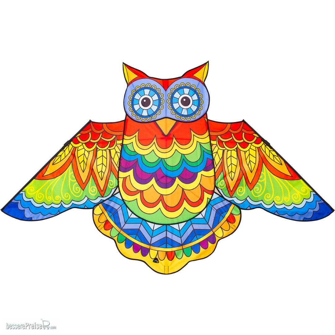Invento 105103 - Jazzy Owl Kite - Kinderdrache, ab 5 Jahren, 85x145cm, inkl. 17kp Polyester Schnüre, 40m auf Spule