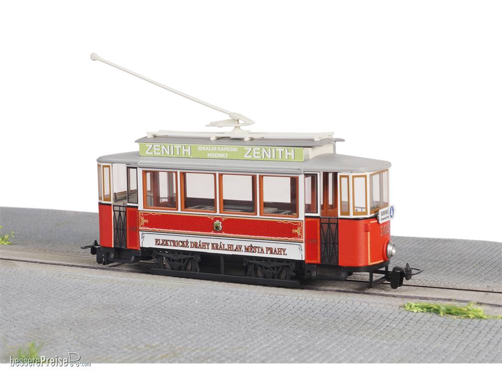 Oldtimer Straßenbahn Prag, Tw 109, rot-weiss, hochwertiger Bausatz