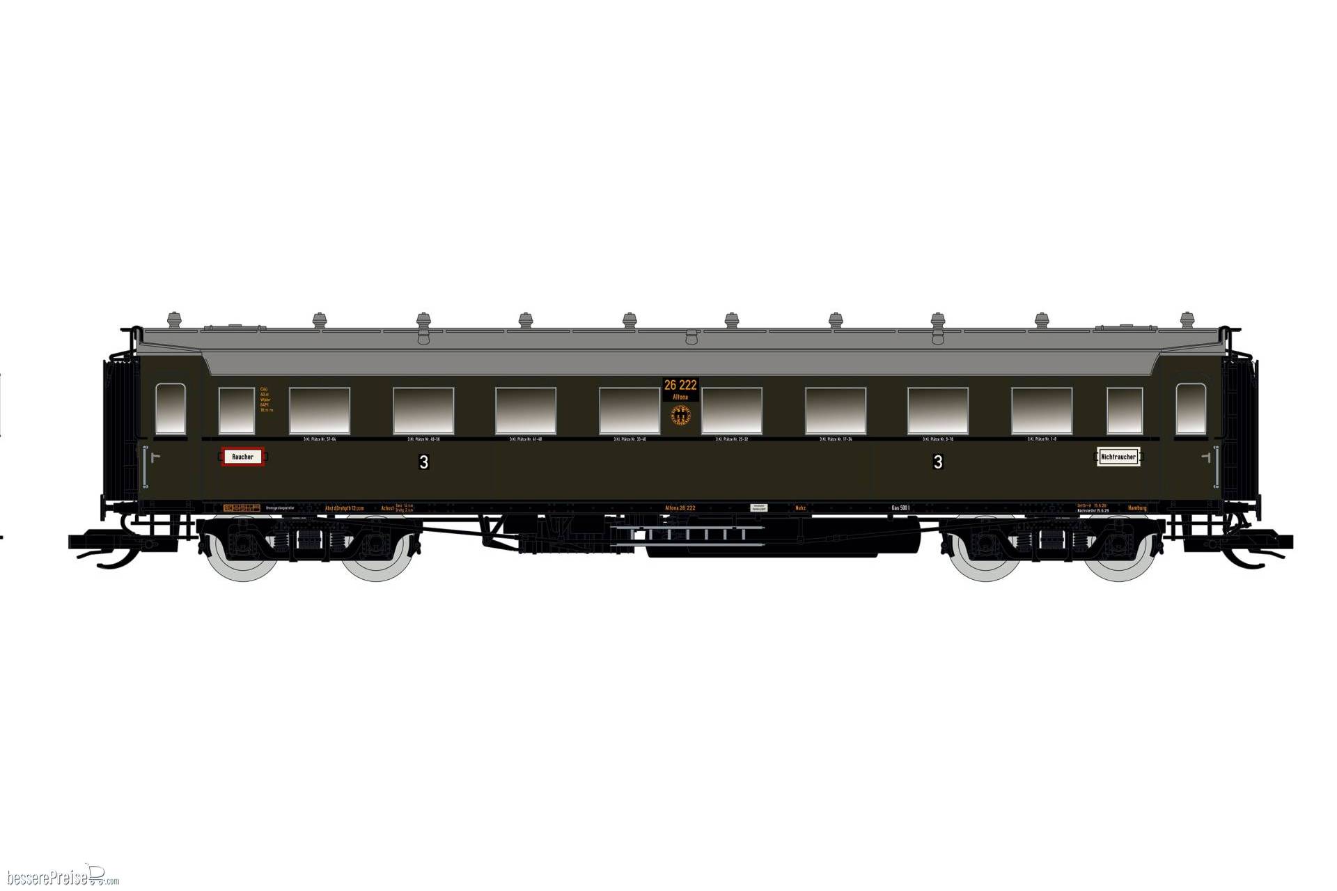 Personenwagen C4Ü Sa 07 m. Beleuchtung, DRG Ep.II Inkl. Digital schaltbarer Innenbeleuchtung (leuchtet auch im Analogbetrieb) - DRG - Ep.II